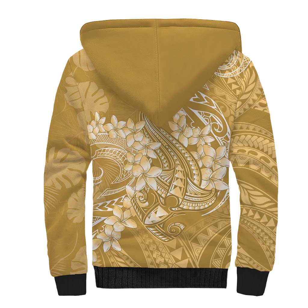 Yellow Polynesia Hammerhead Shark Tattoo With Plumeria Lei Sherpa Hoodie