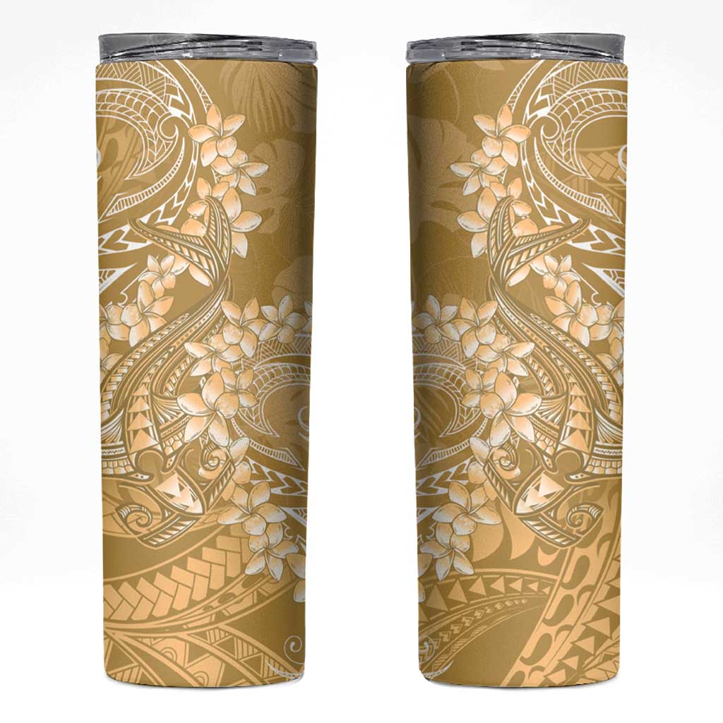 Yellow Polynesia Hammerhead Shark Tattoo With Plumeria Lei Skinny Tumbler LT14 Yellow - Polynesian Pride