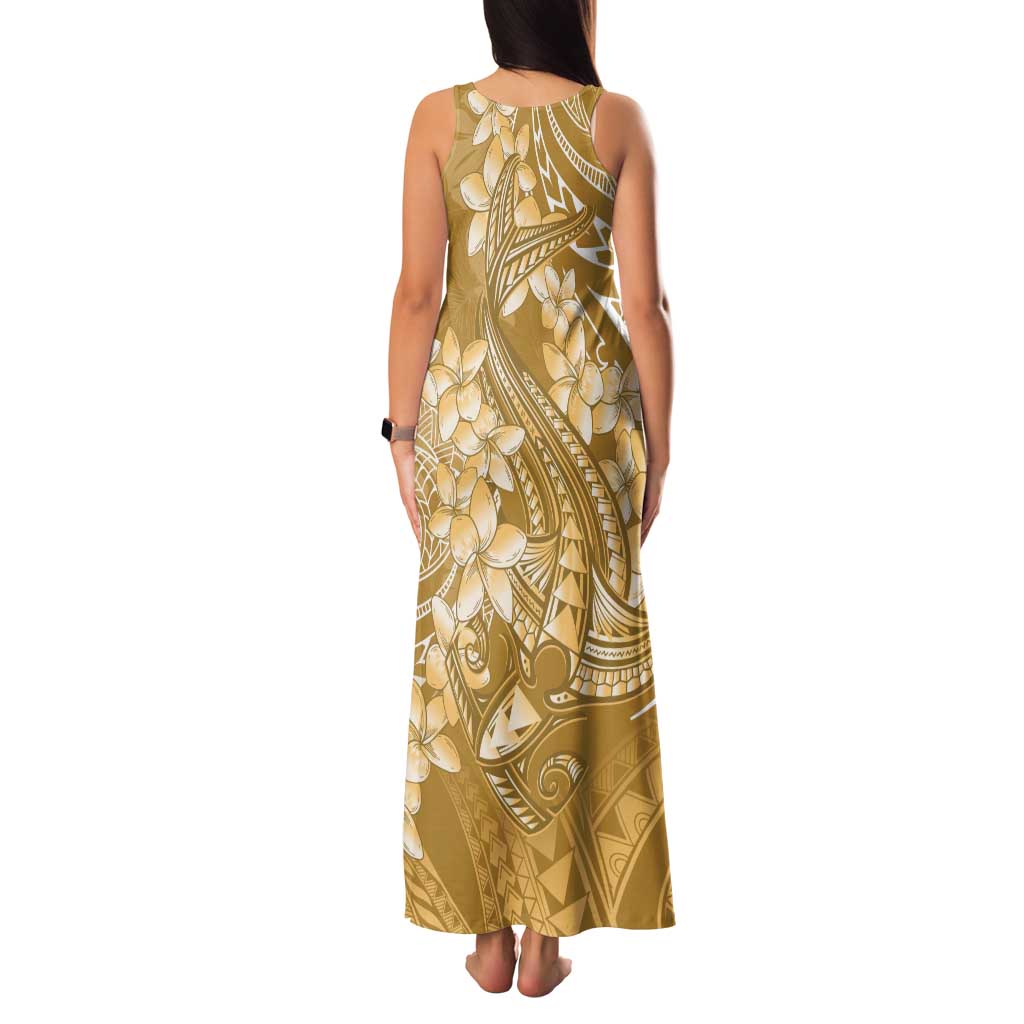 Yellow Polynesia Hammerhead Shark Tattoo With Plumeria Lei Tank Maxi Dress
