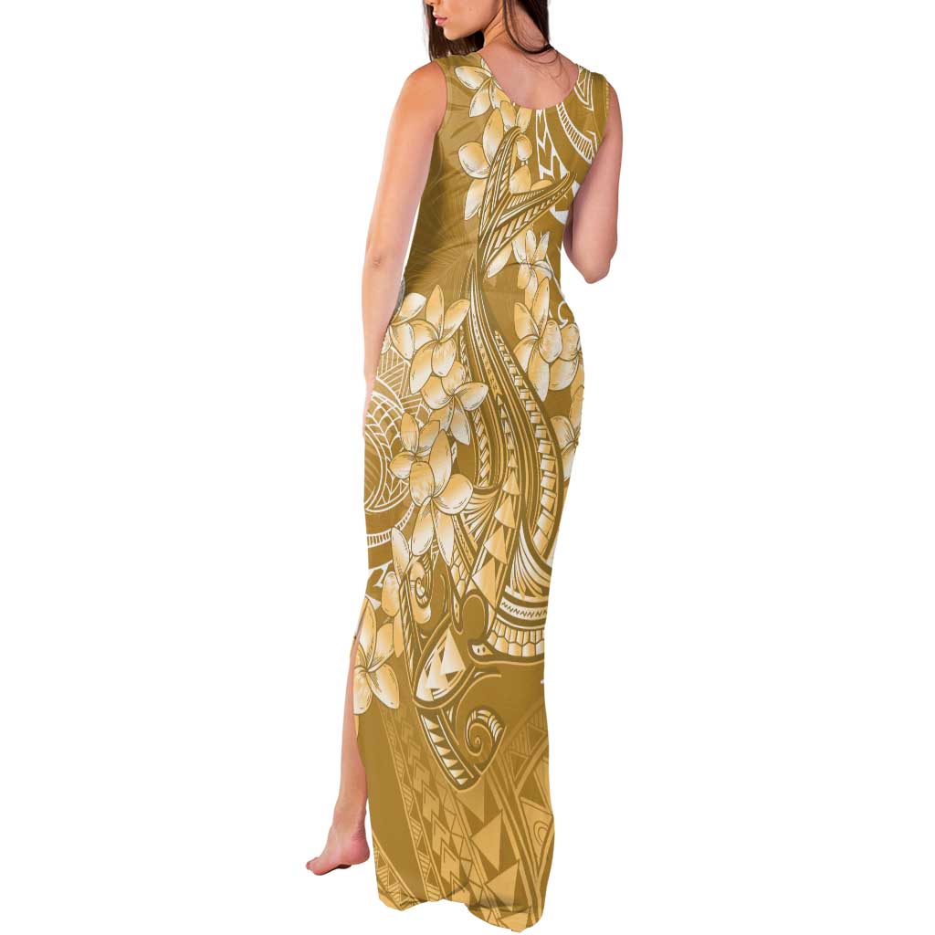 Yellow Polynesia Hammerhead Shark Tattoo With Plumeria Lei Tank Maxi Dress