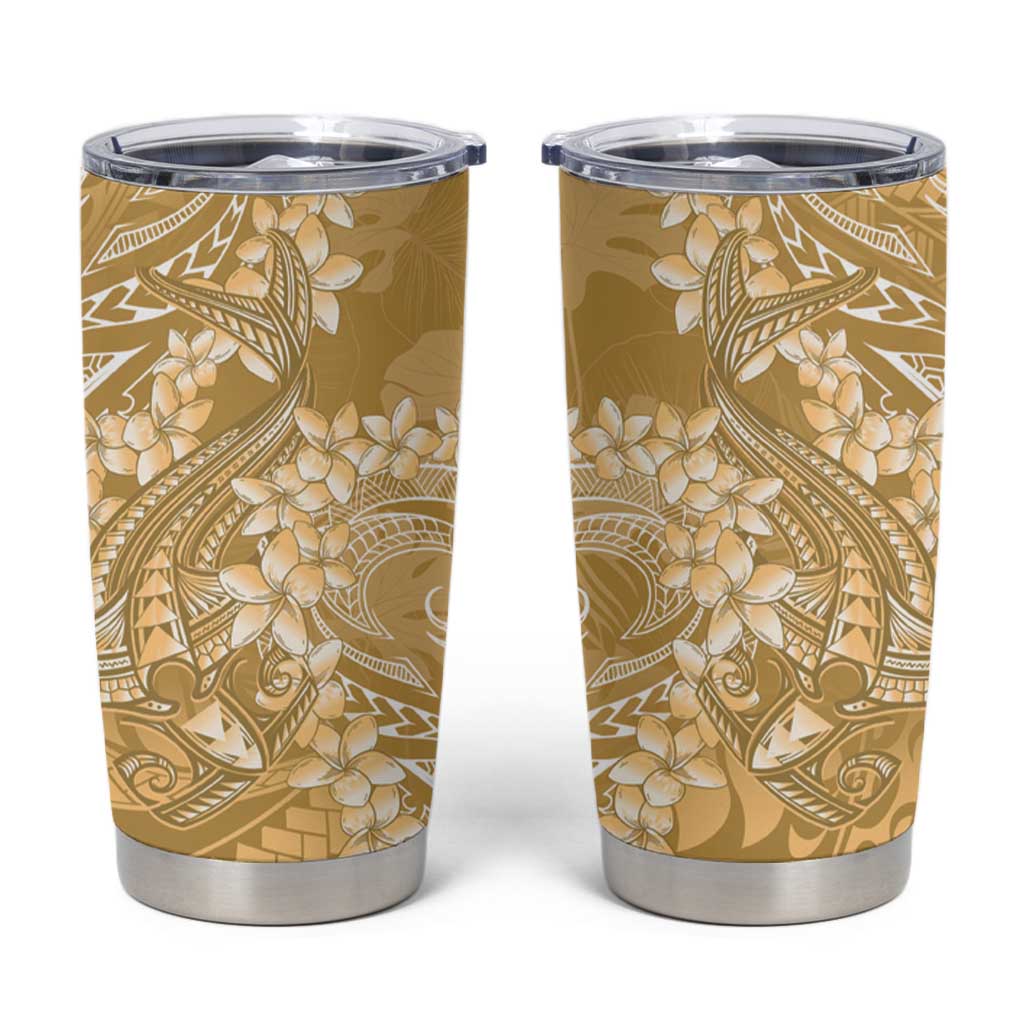 Yellow Polynesia Hammerhead Shark Tattoo With Plumeria Lei Tumbler Cup LT14 Yellow - Polynesian Pride