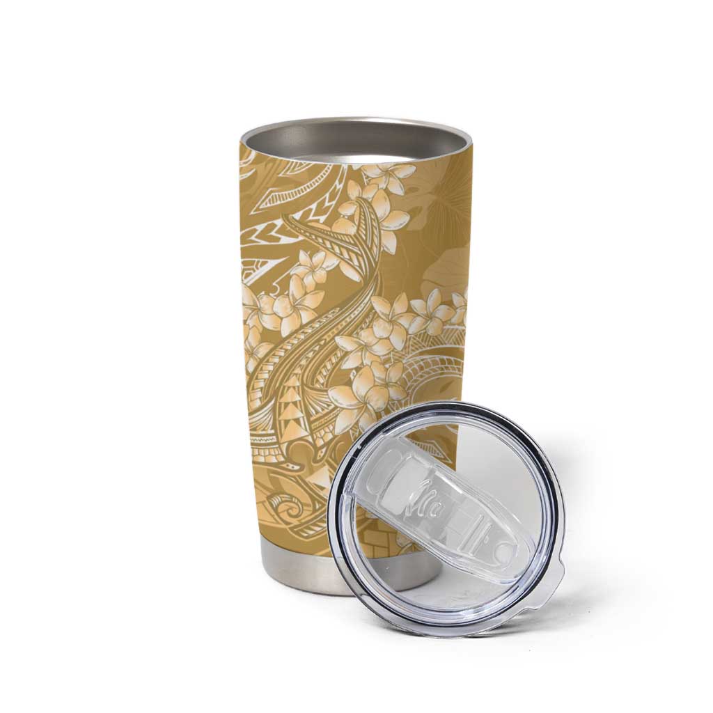 Yellow Polynesia Hammerhead Shark Tattoo With Plumeria Lei Tumbler Cup