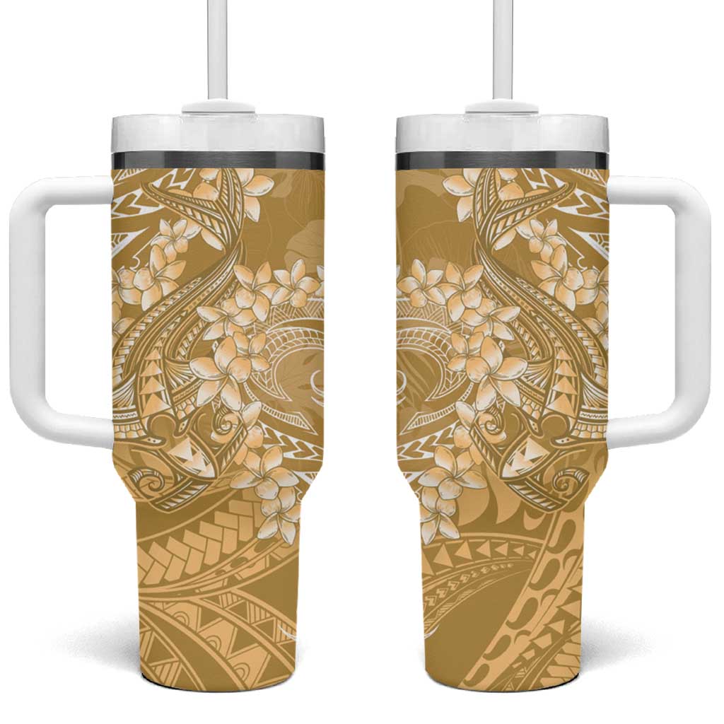 Yellow Polynesia Hammerhead Shark Tattoo With Plumeria Lei Tumbler With Handle LT14 One Size: 40 oz Yellow - Polynesian Pride