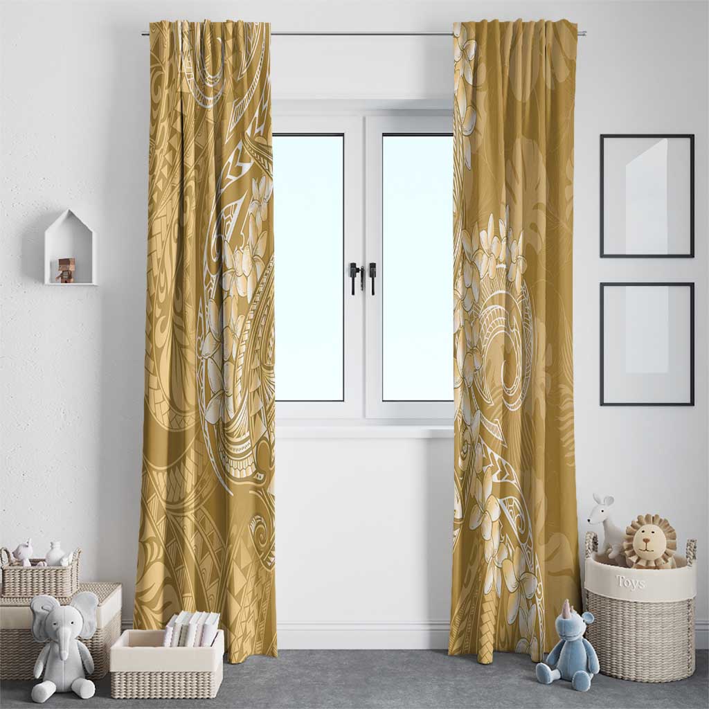 Yellow Polynesia Hammerhead Shark Tattoo With Plumeria Lei Window Curtain