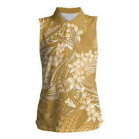 Yellow Polynesia Hammerhead Shark Tattoo With Plumeria Lei Women Sleeveless Polo Shirt LT14 Female Yellow - Polynesian Pride