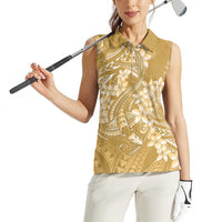 Yellow Polynesia Hammerhead Shark Tattoo With Plumeria Lei Women Sleeveless Polo Shirt LT14 - Polynesian Pride