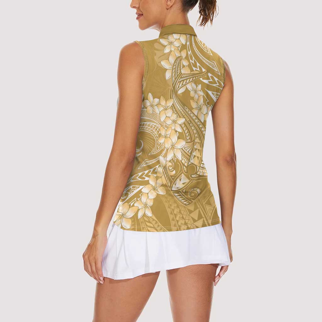 Yellow Polynesia Hammerhead Shark Tattoo With Plumeria Lei Women Sleeveless Polo Shirt LT14 - Polynesian Pride