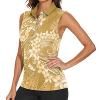 Yellow Polynesia Hammerhead Shark Tattoo With Plumeria Lei Women Sleeveless Polo Shirt LT14 - Polynesian Pride