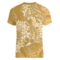 Yellow Polynesia Hammerhead Shark Tattoo With Plumeria Lei Women V-Neck T-Shirt LT14 - Polynesian Pride