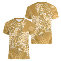 Yellow Polynesia Hammerhead Shark Tattoo With Plumeria Lei Women V-Neck T-Shirt LT14 - Polynesian Pride