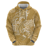 Yellow Polynesia Hammerhead Shark Tattoo With Plumeria Lei Zip Hoodie