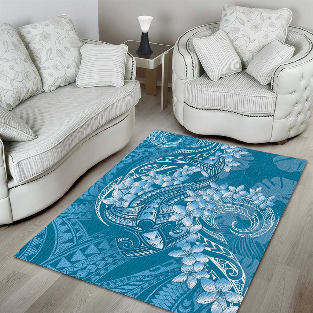 Blue Polynesia Hammerhead Shark Tattoo With Plumeria Lei Area Rug