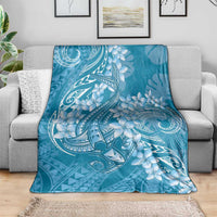 Blue Polynesia Hammerhead Shark Tattoo With Plumeria Lei Blanket