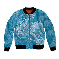 Blue Polynesia Hammerhead Shark Tattoo With Plumeria Lei Bomber Jacket LT14 Unisex Blue - Polynesian Pride
