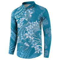 Blue Polynesia Hammerhead Shark Tattoo With Plumeria Lei Button Sweatshirt
