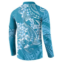 Blue Polynesia Hammerhead Shark Tattoo With Plumeria Lei Button Sweatshirt
