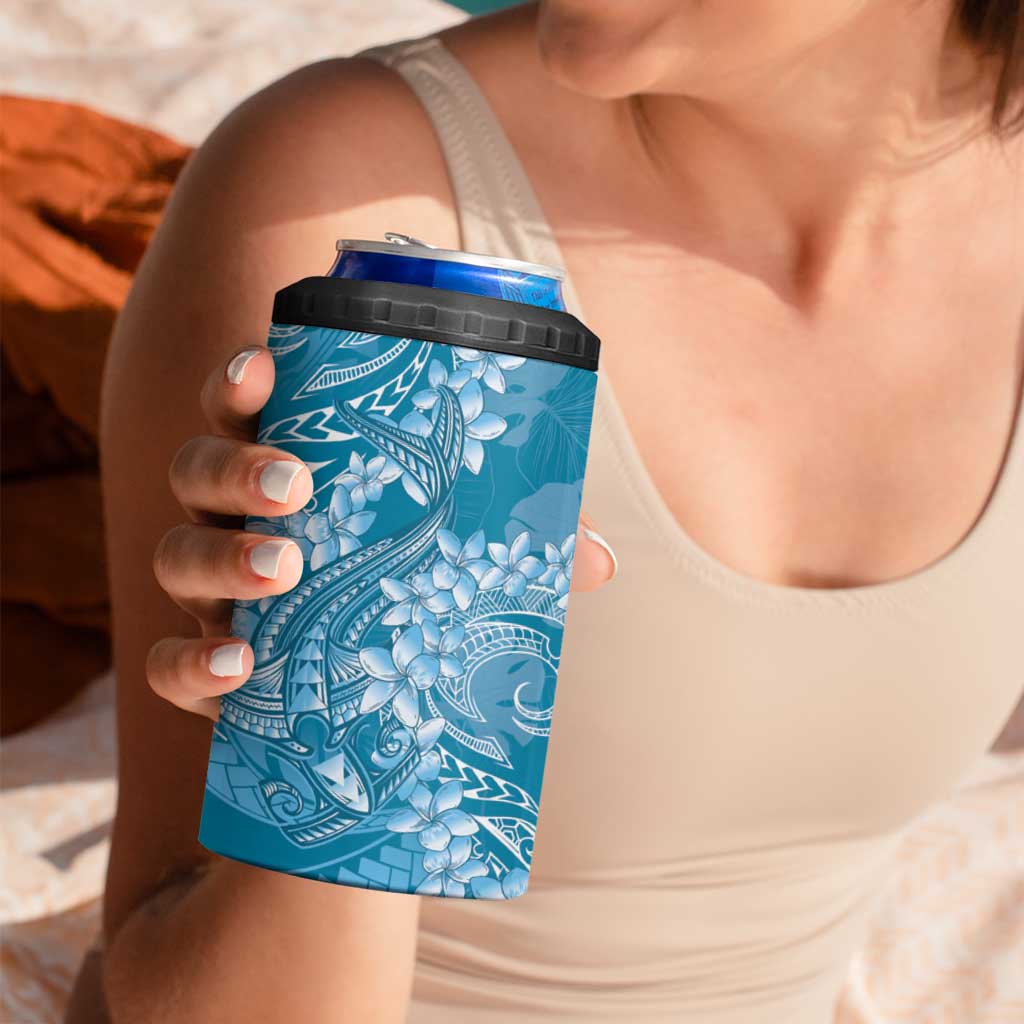 Blue Polynesia Hammerhead Shark Tattoo With Plumeria Lei 4 in 1 Can Cooler Tumbler LT14 - Polynesian Pride