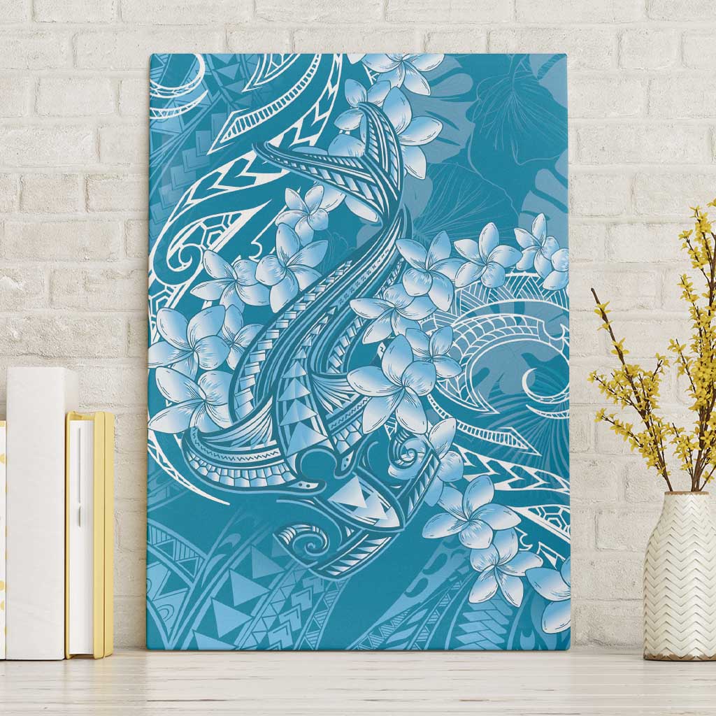 Blue Polynesia Hammerhead Shark Tattoo With Plumeria Lei Canvas Wall Art
