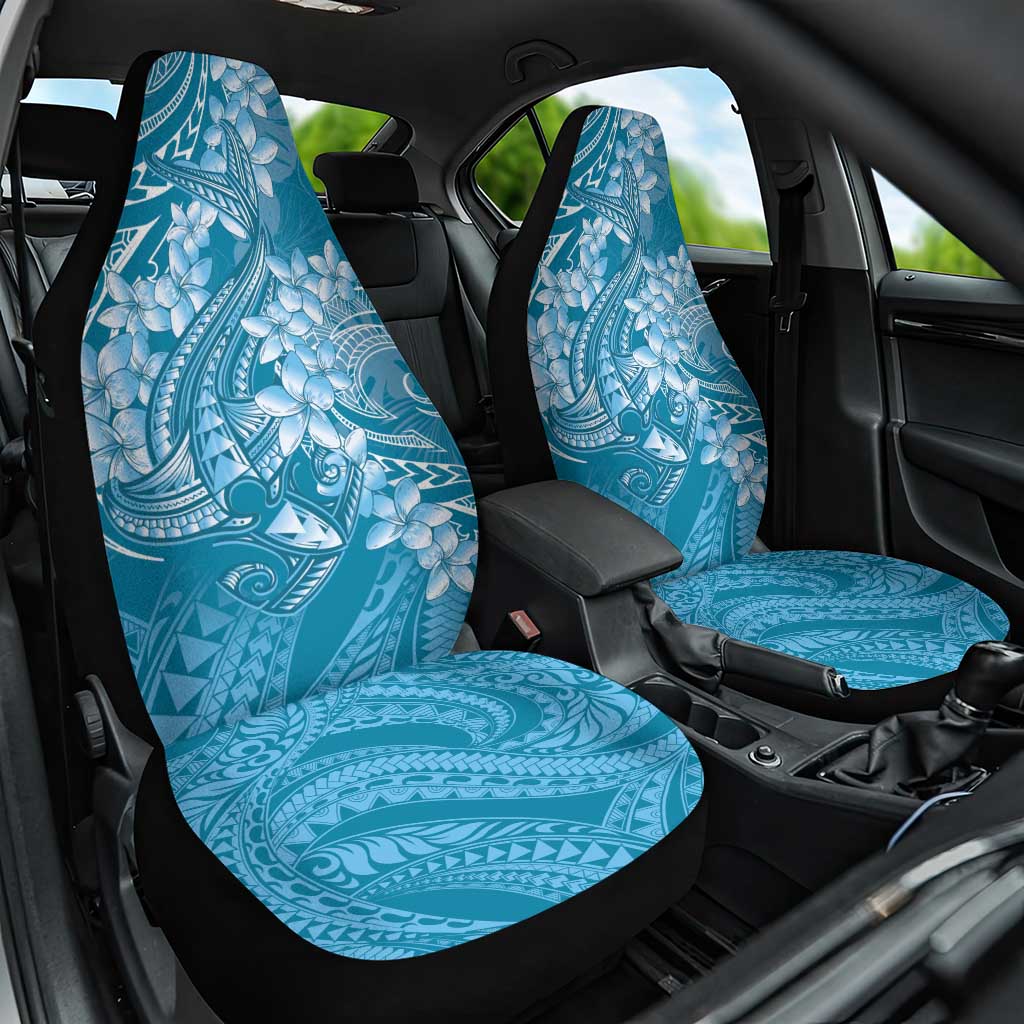 Blue Polynesia Hammerhead Shark Tattoo With Plumeria Lei Car Seat Cover