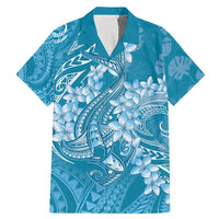Blue Polynesia Hammerhead Shark Tattoo With Plumeria Lei Family Matching Mermaid Dress and Hawaiian Shirt
