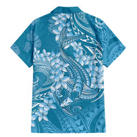 Blue Polynesia Hammerhead Shark Tattoo With Plumeria Lei Family Matching Mermaid Dress and Hawaiian Shirt
