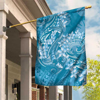 Blue Polynesia Hammerhead Shark Tattoo With Plumeria Lei Garden Flag