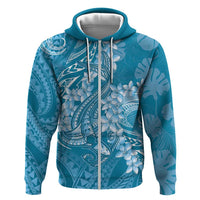 Blue Polynesia Hammerhead Shark Tattoo With Plumeria Lei Hoodie