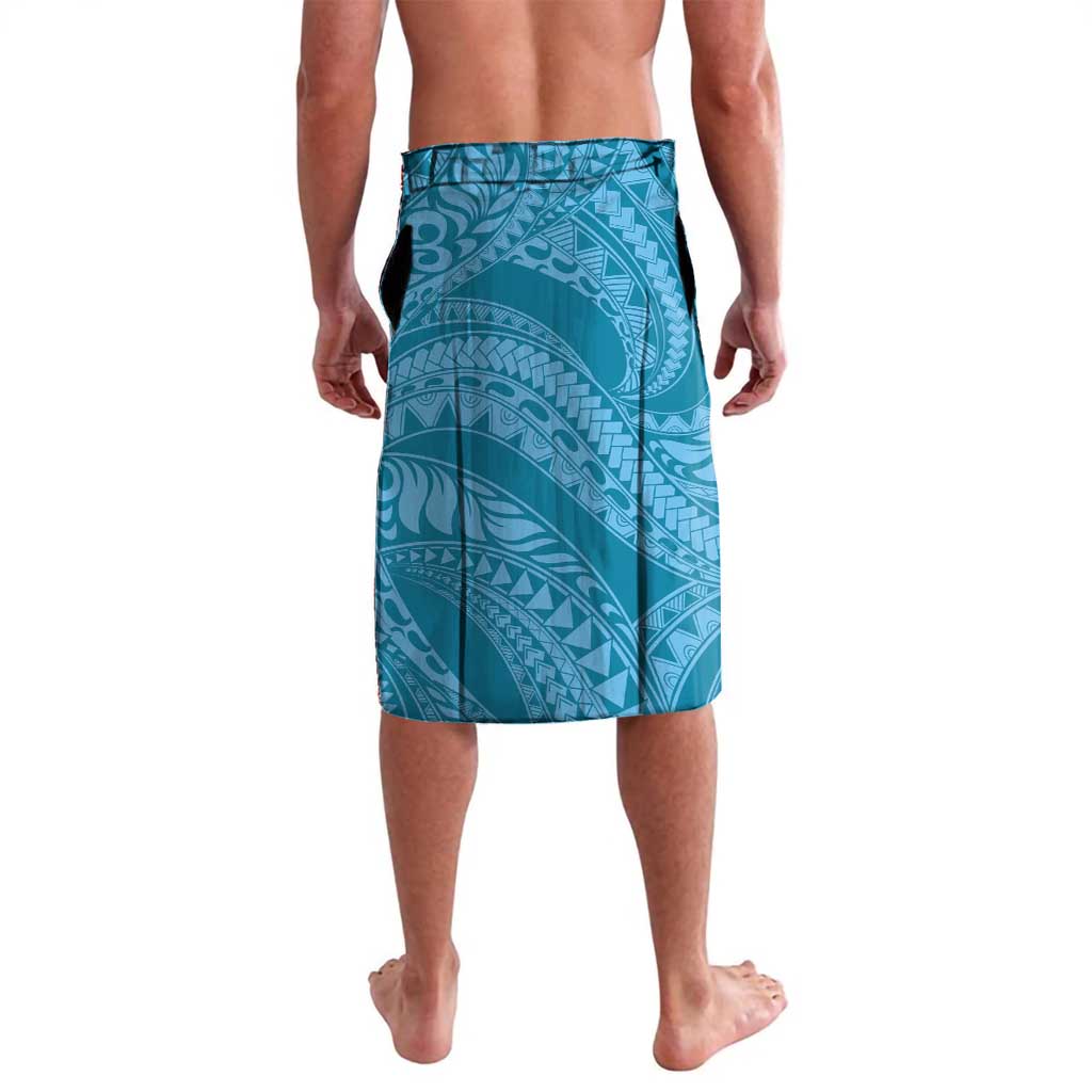 Blue Polynesia Hammerhead Shark Tattoo With Plumeria Lei Lavalava