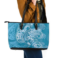 Blue Polynesia Hammerhead Shark Tattoo With Plumeria Lei Leather Tote Bag LT14 - Polynesian Pride