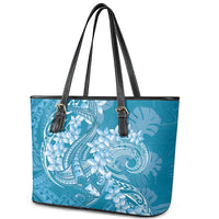 Blue Polynesia Hammerhead Shark Tattoo With Plumeria Lei Leather Tote Bag LT14 - Polynesian Pride