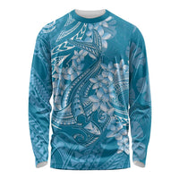 Blue Polynesia Hammerhead Shark Tattoo With Plumeria Lei Long Sleeve Shirt