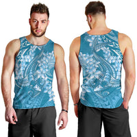Blue Polynesia Hammerhead Shark Tattoo With Plumeria Lei Men Tank Top