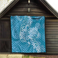 Blue Polynesia Hammerhead Shark Tattoo With Plumeria Lei Quilt