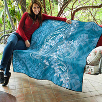 Blue Polynesia Hammerhead Shark Tattoo With Plumeria Lei Quilt