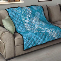 Blue Polynesia Hammerhead Shark Tattoo With Plumeria Lei Quilt