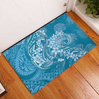 Blue Polynesia Hammerhead Shark Tattoo With Plumeria Lei Rubber Doormat LT14 - Polynesian Pride