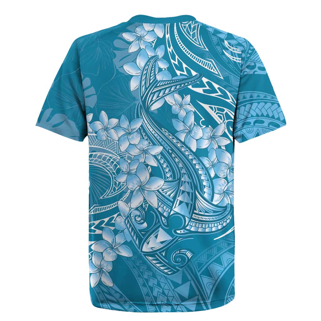 Blue Polynesia Hammerhead Shark Tattoo With Plumeria Lei Rugby Jersey LT14 - Polynesian Pride