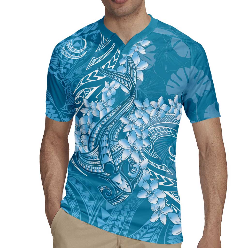 Blue Polynesia Hammerhead Shark Tattoo With Plumeria Lei Rugby Jersey LT14 - Polynesian Pride