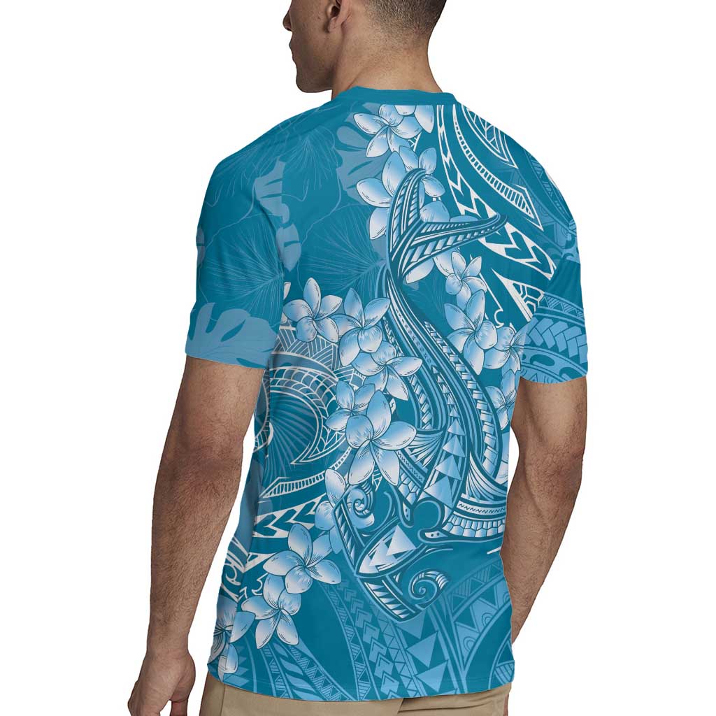 Blue Polynesia Hammerhead Shark Tattoo With Plumeria Lei Rugby Jersey LT14 - Polynesian Pride