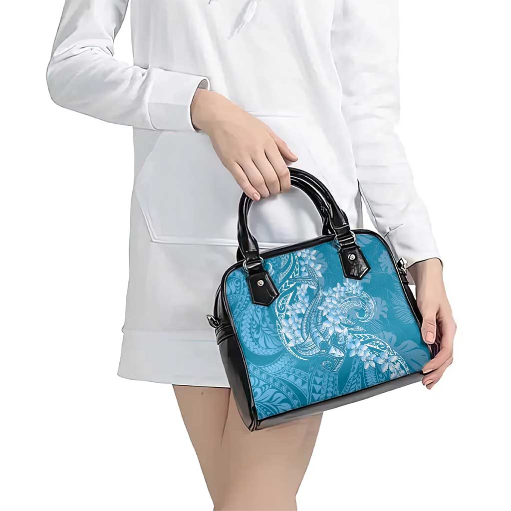 Blue Polynesia Hammerhead Shark Tattoo With Plumeria Lei Shoulder Handbag