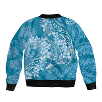Blue Polynesia Hammerhead Shark Tattoo With Plumeria Lei Sleeve Zip Bomber Jacket LT14 - Polynesian Pride