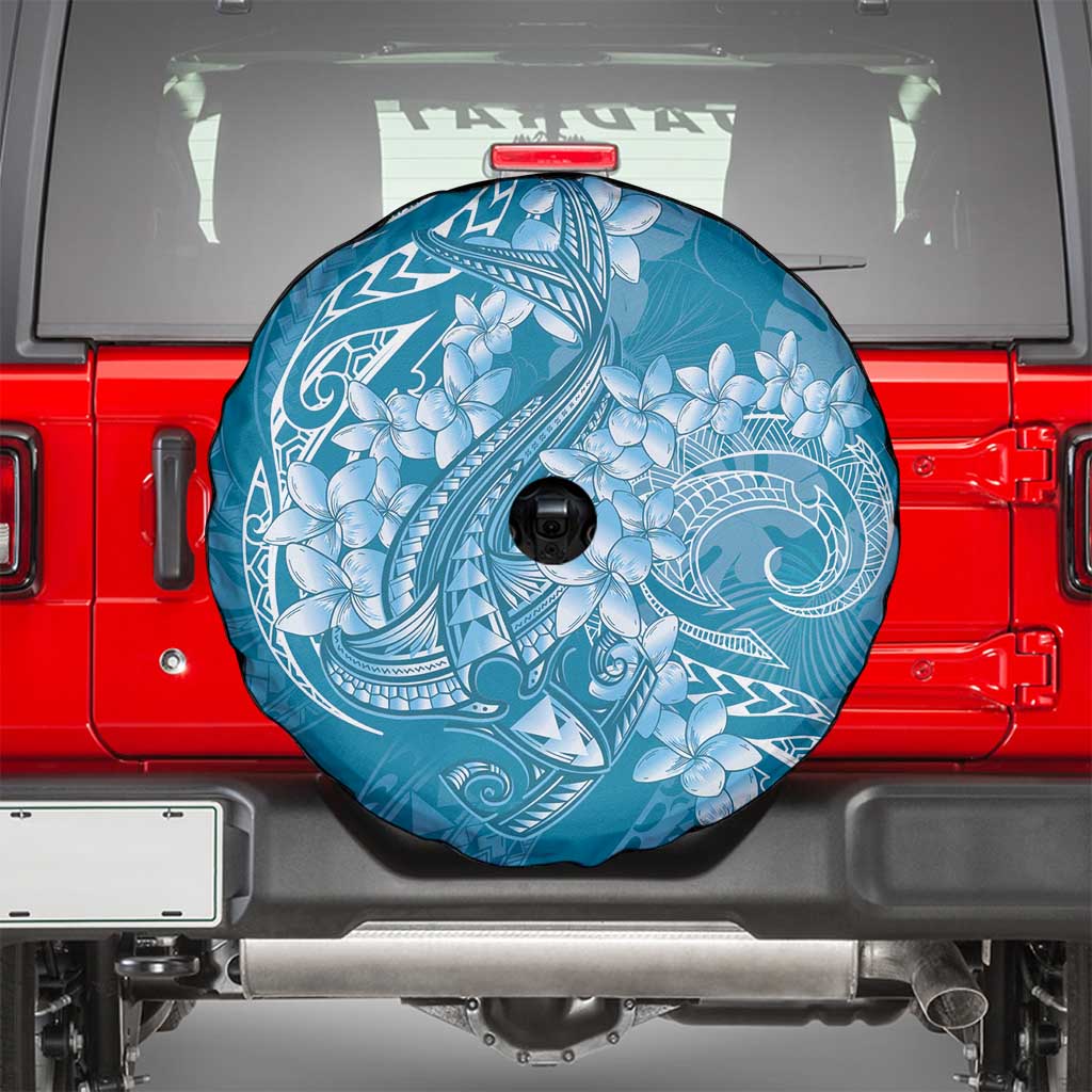 Blue Polynesia Hammerhead Shark Tattoo With Plumeria Lei Spare Tire Cover