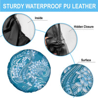 Blue Polynesia Hammerhead Shark Tattoo With Plumeria Lei Spare Tire Cover