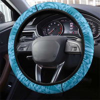 Blue Polynesia Hammerhead Shark Tattoo With Plumeria Lei Steering Wheel Cover