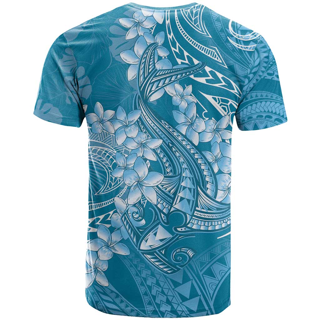 Blue Polynesia Hammerhead Shark Tattoo With Plumeria Lei T Shirt LT14 - Polynesian Pride