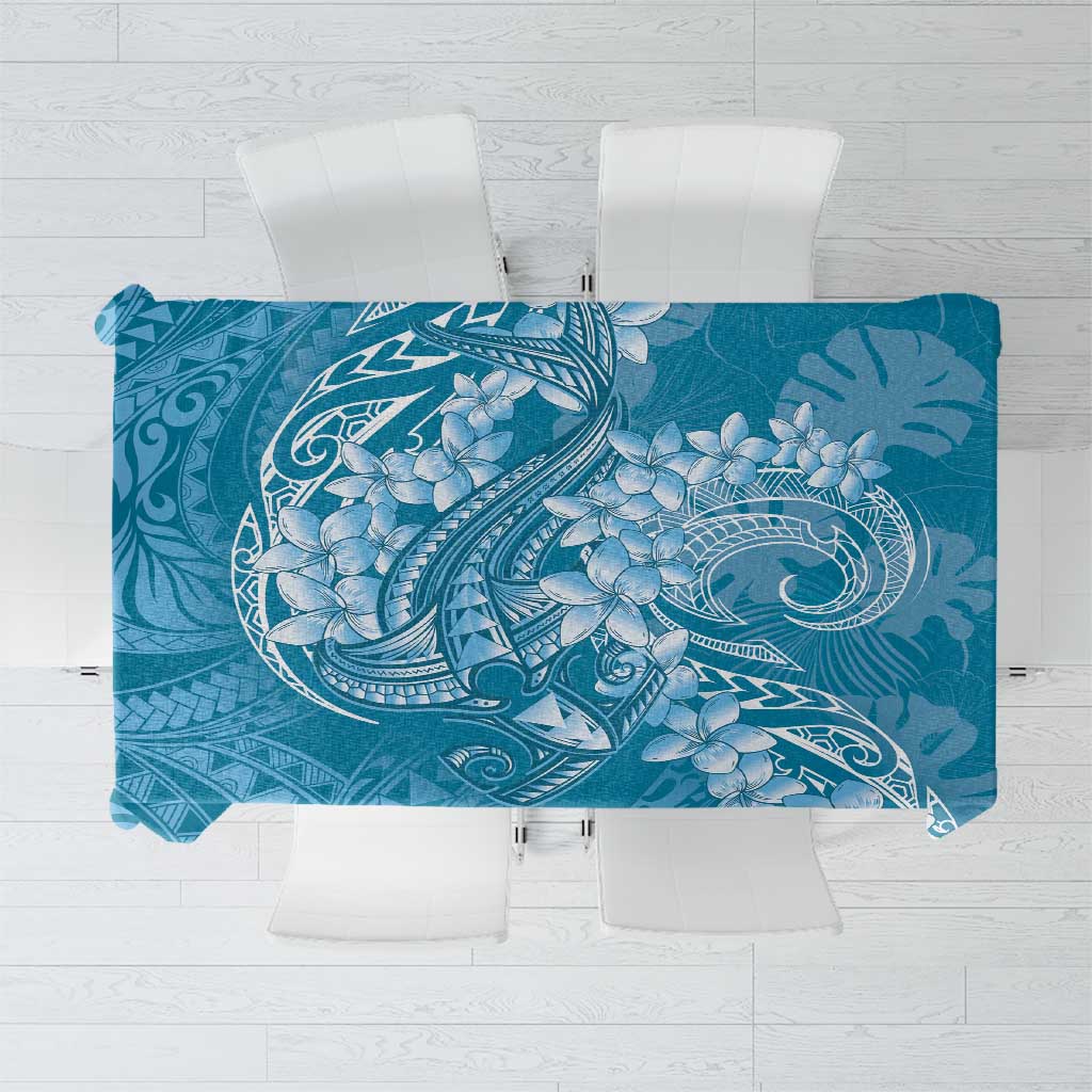 Blue Polynesia Hammerhead Shark Tattoo With Plumeria Lei Tablecloth LT14 Blue - Polynesian Pride