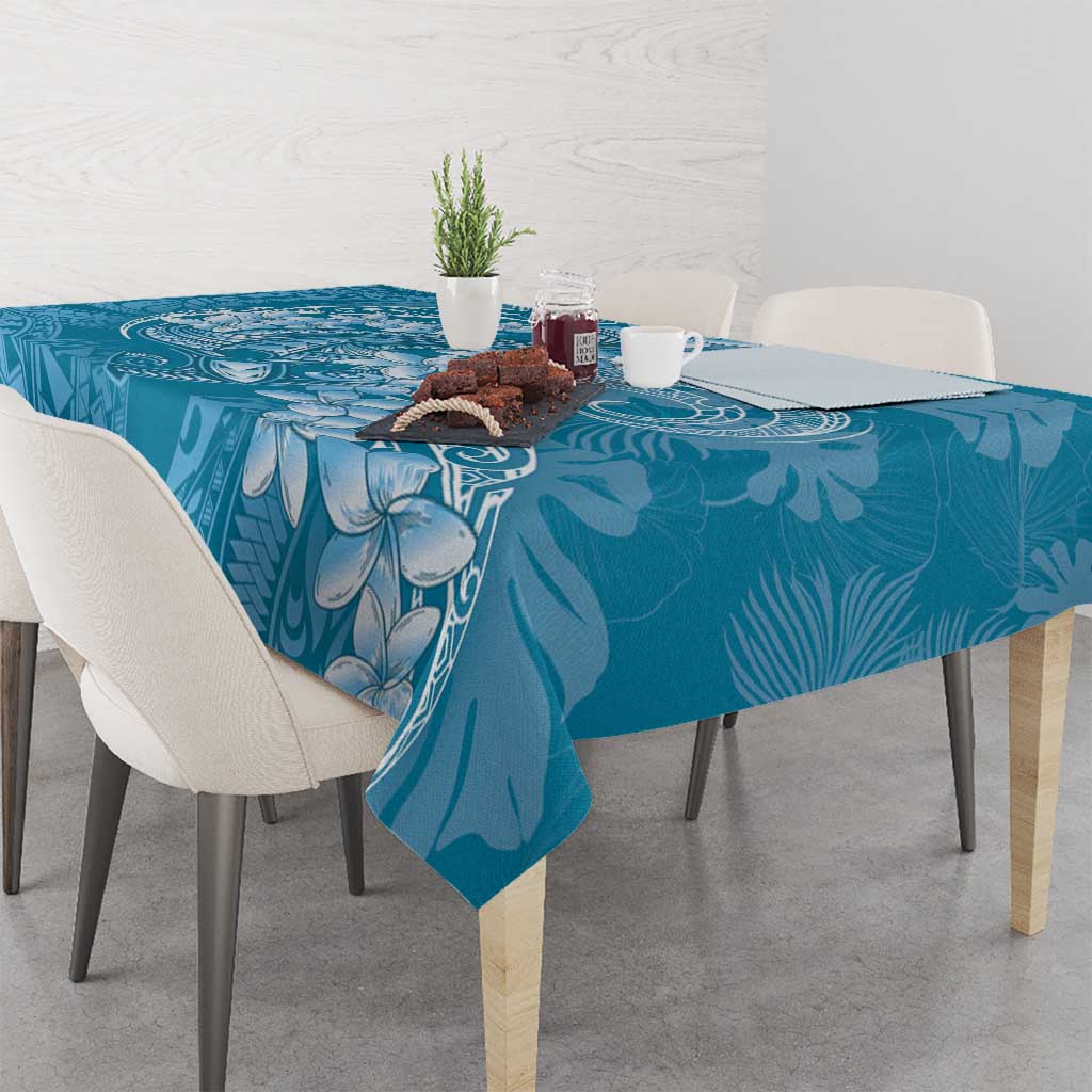 Blue Polynesia Hammerhead Shark Tattoo With Plumeria Lei Tablecloth