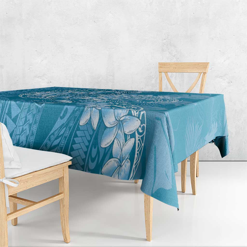Blue Polynesia Hammerhead Shark Tattoo With Plumeria Lei Tablecloth