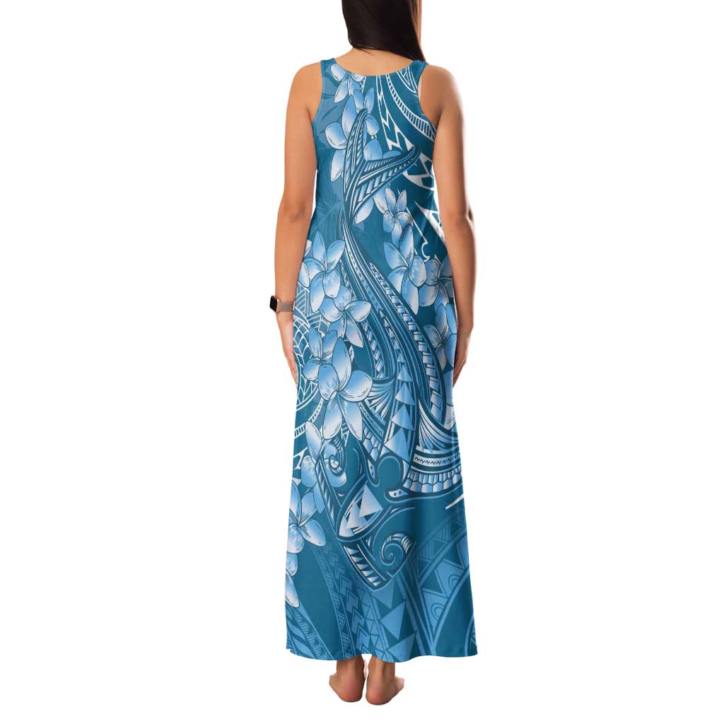 Blue Polynesia Hammerhead Shark Tattoo With Plumeria Lei Tank Maxi Dress