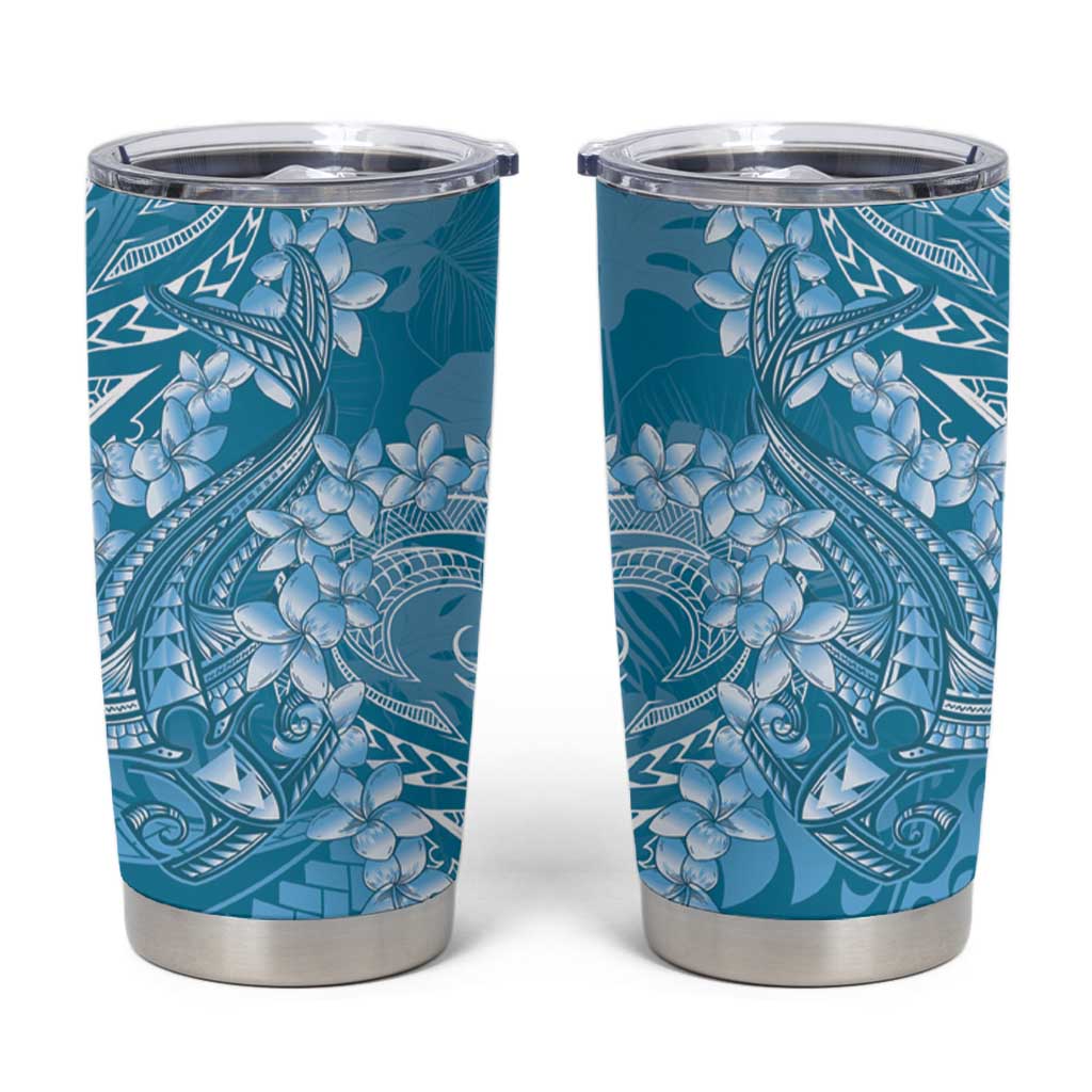 Blue Polynesia Hammerhead Shark Tattoo With Plumeria Lei Tumbler Cup LT14 Blue - Polynesian Pride